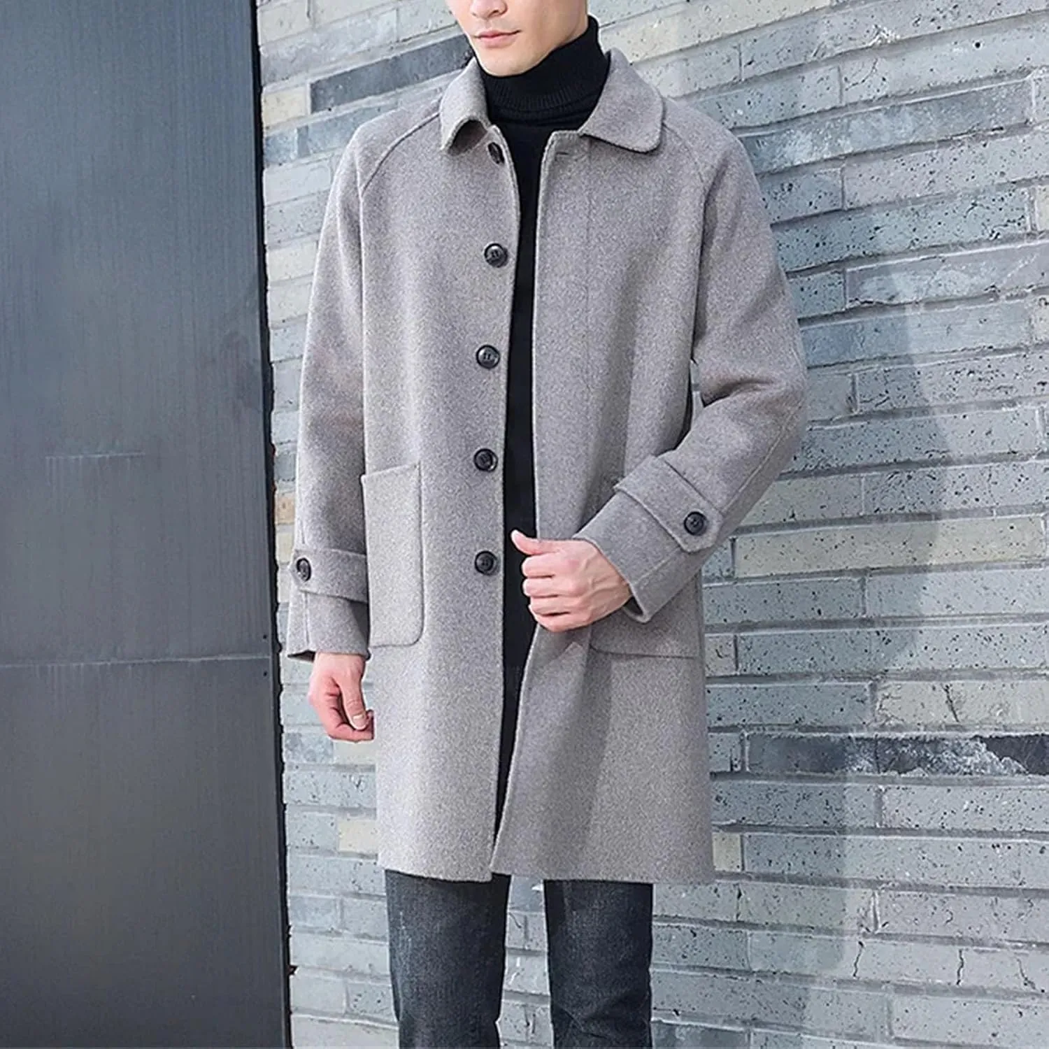 Men's Trench Double-Sided Coat 100 percent Wool Slim fit Slim Business pea coat Winter Warm long jacket for men Windbreaker