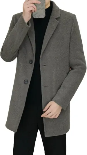 Men's Trench Mid-Length WoolenCoat Business pea coat Casual Winter Warm peacoat jacket Loose Windbreaker Tops