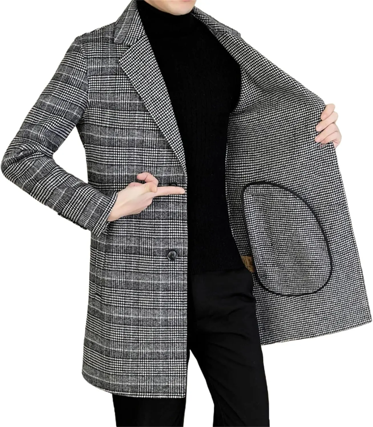 Men's Trench Woolen Coat Business pea coat Slim Winter Warm peacoat jacket Wool Overcoat Outwear Thick Jacket