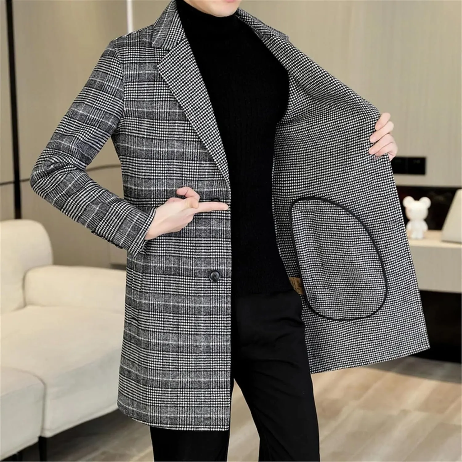 Men's Trench Woolen Coat Business pea coat Slim Winter Warm peacoat jacket Wool Overcoat Outwear Thick Jacket