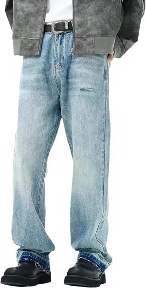 Men's Vintage Loose Fit Ripped Straight Leg Jeans