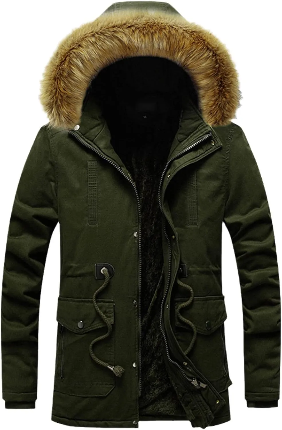 Men's Winter Jacket Hooded Fur Collar Thickened Jacket Fleece Lined Parka Casual Windproof Thermal Coat