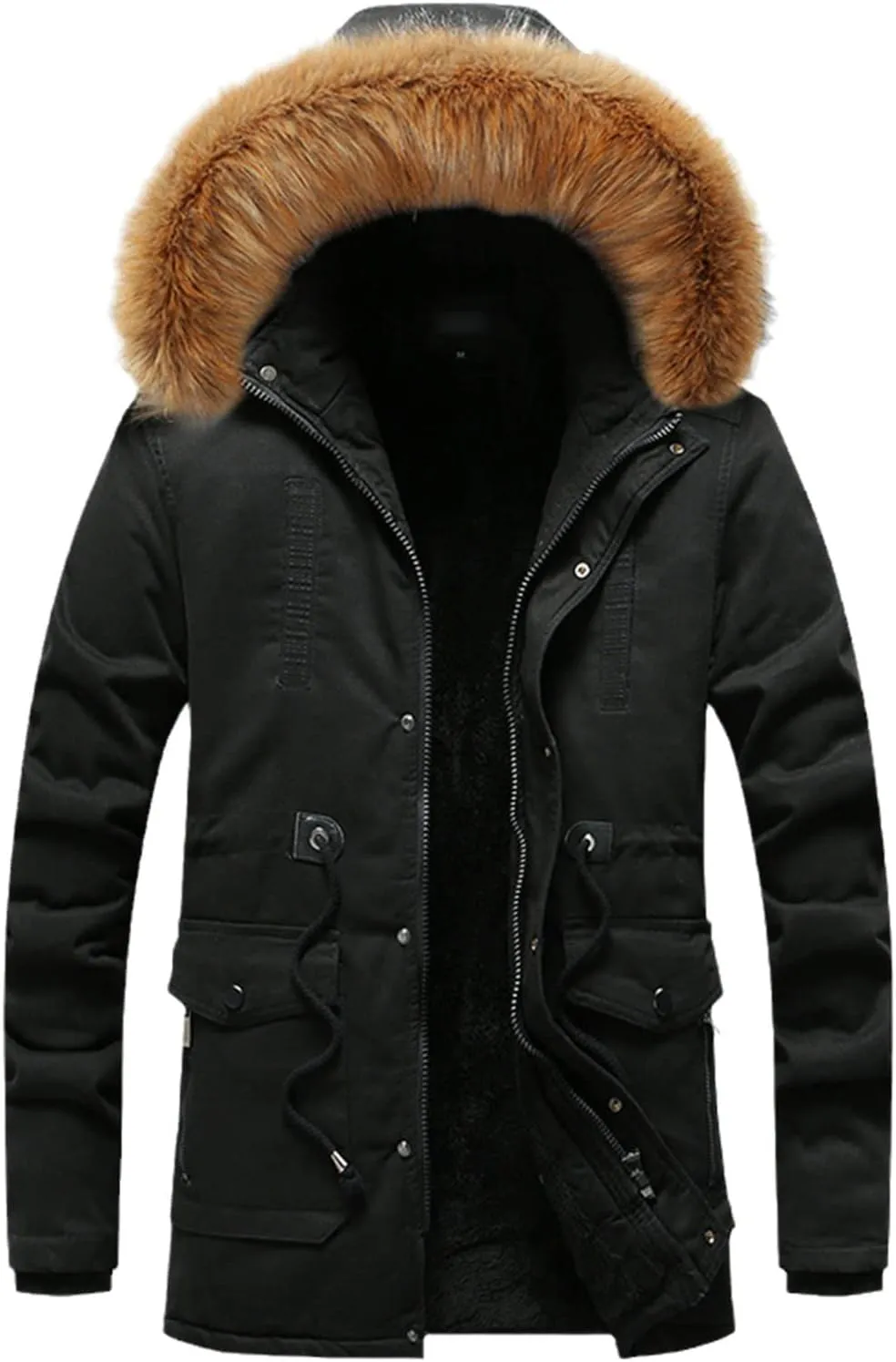 Men's Winter Jacket Hooded Fur Collar Thickened Jacket Fleece Lined Parka Casual Windproof Thermal Coat