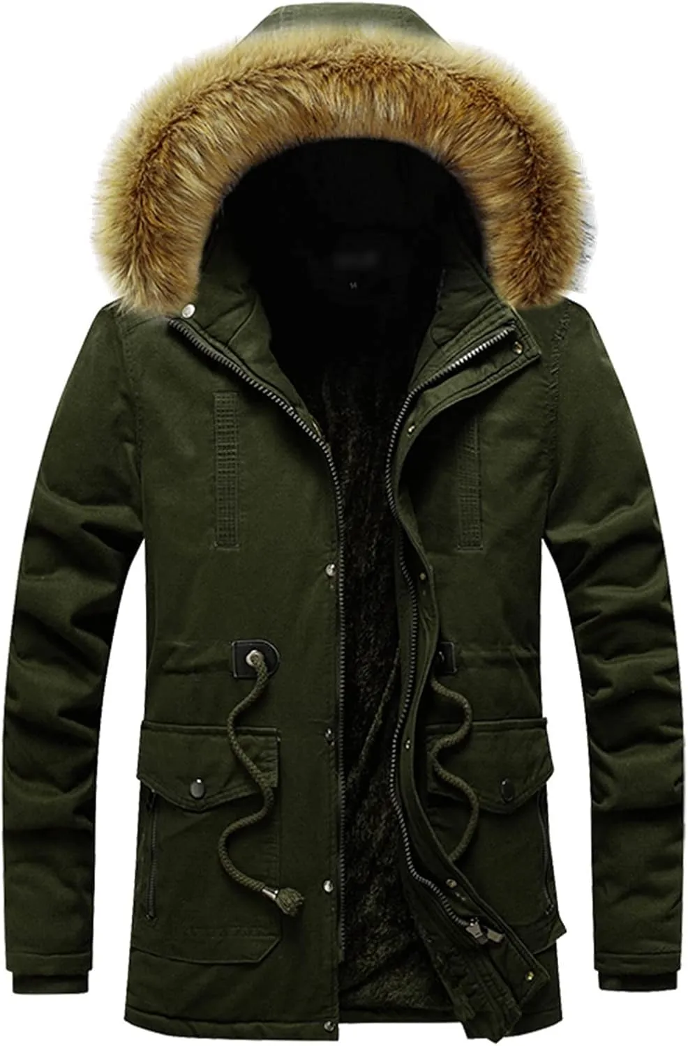 Men's Winter Jacket Hooded Fur Collar Thickened Jacket Fleece Lined Parka Casual Windproof Thermal Coat