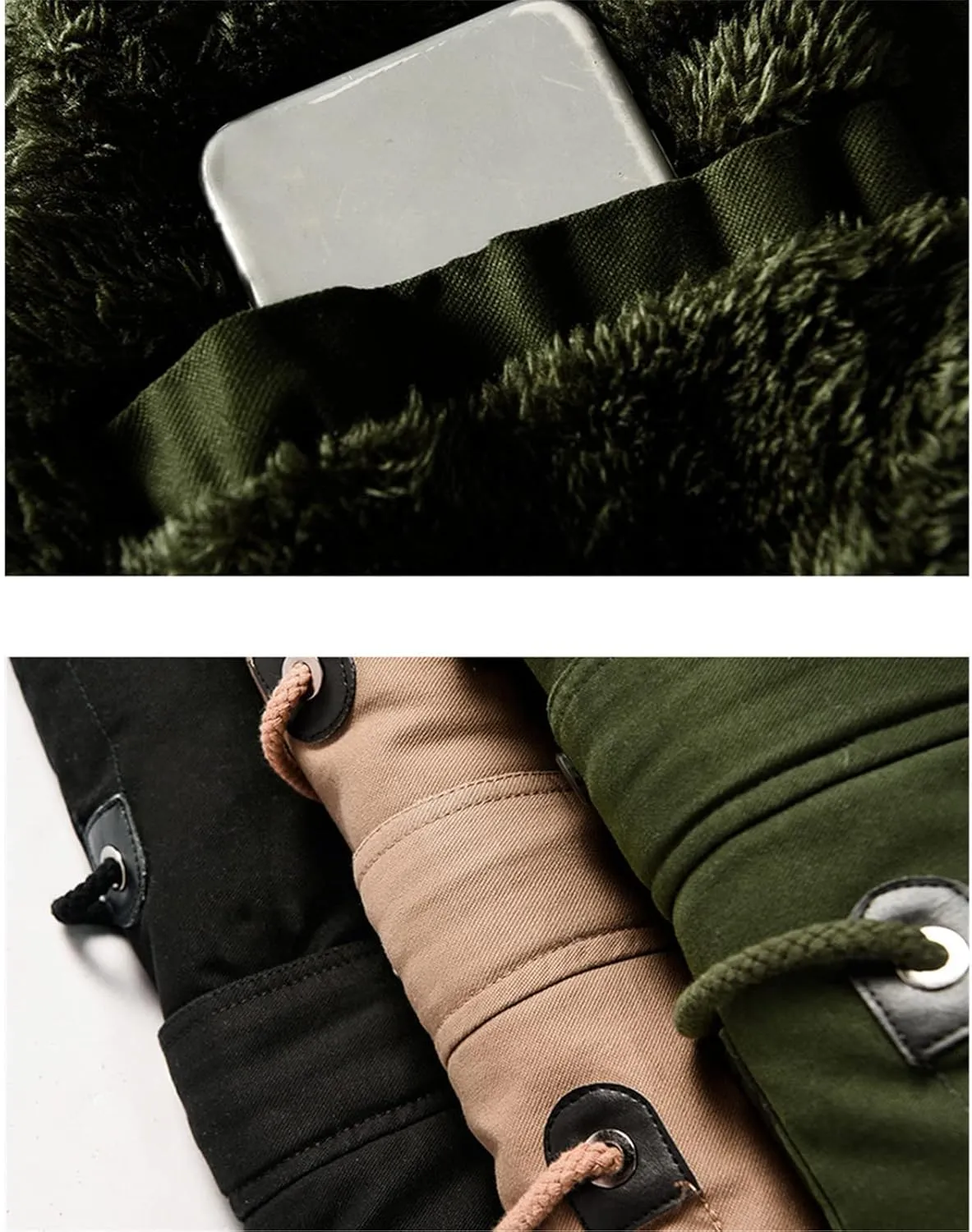 Men's Winter Jacket Hooded Fur Collar Thickened Jacket Fleece Lined Parka Casual Windproof Thermal Coat