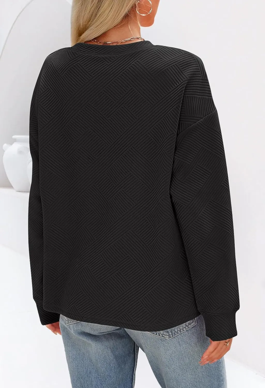 MEROKEETY Women's 2024 Fall Long Sleeve Oversized T Shirt Casual Crewneck Basic Textured Pullover Sweatshirt Tops