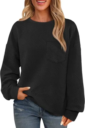 MEROKEETY Women's 2024 Fall Long Sleeve Oversized T Shirt Casual Crewneck Basic Textured Pullover Sweatshirt Tops