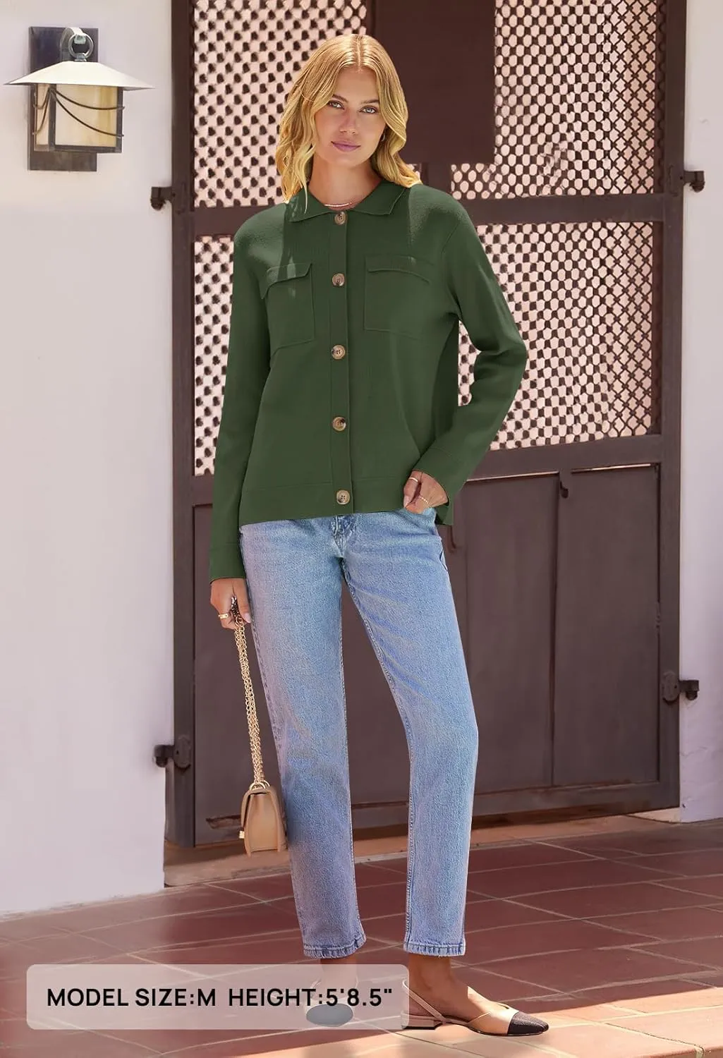 MEROKEETY Women's Long Sleeve Cardigan Sweaters Open Front Button Knit Shacket Jacket with Pockets