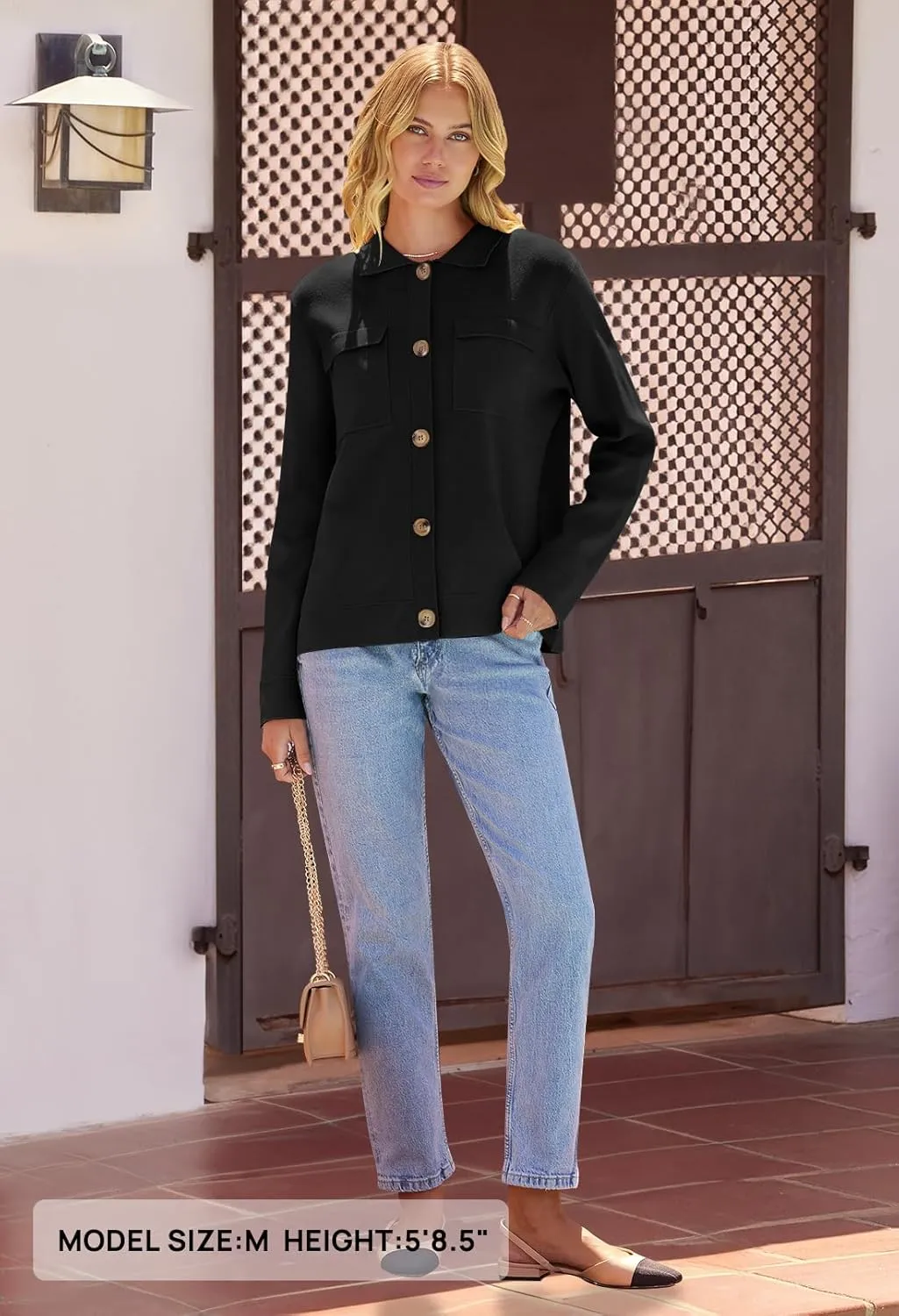 MEROKEETY Women's Long Sleeve Cardigan Sweaters Open Front Button Knit Shacket Jacket with Pockets