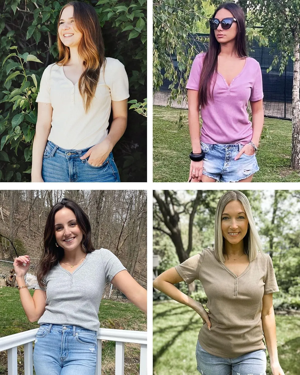 MEROKEETY Women's Summer Short Sleeve V Neck T Shirts Casual Ribbed Button Henley Knit Tops Blouse
