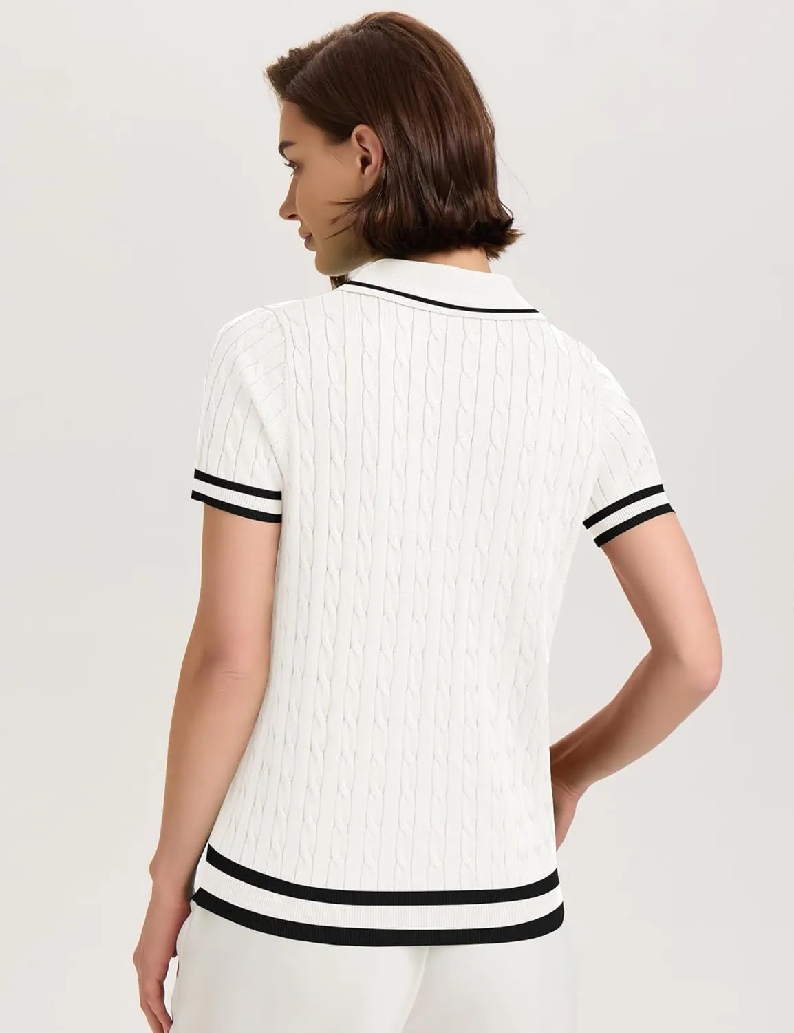 Micoson Womens Short Sleeve Sweater Tops Lapel V Neck Loose Shirts 2025 Summer Cable Knit Business Casual Outfits