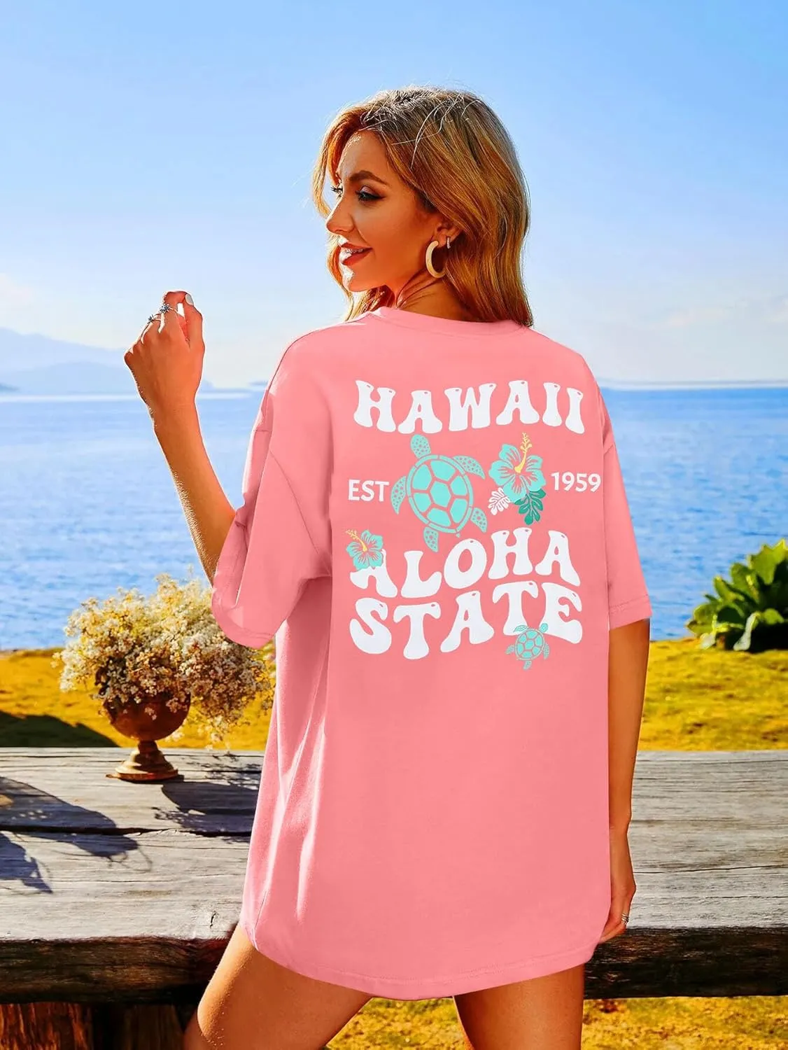 MNLYBABY Hawaiian Shirt Women Oversized Hawaii Graphic Shirts Hawaii Flowers Shirt Girls Preppy Casual Summer Vacation Tops