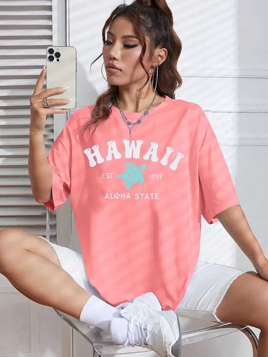 MNLYBABY Hawaiian Shirt Women Oversized Hawaii Graphic Shirts Hawaii Flowers Shirt Girls Preppy Casual Summer Vacation Tops