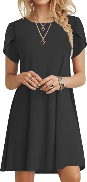 MOLERANI Summer Dresses for Women 2024 Casual T Shirt Crewneck Petal Sleeve Swing Vacation Dress with Pockets