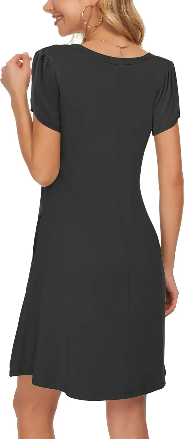 MOLERANI Summer Dresses for Women 2024 Casual T Shirt Crewneck Petal Sleeve Swing Vacation Dress with Pockets