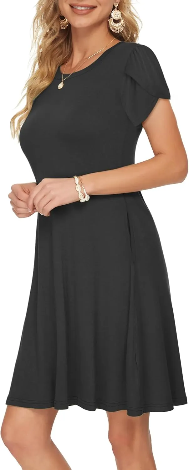 MOLERANI Summer Dresses for Women 2024 Casual T Shirt Crewneck Petal Sleeve Swing Vacation Dress with Pockets