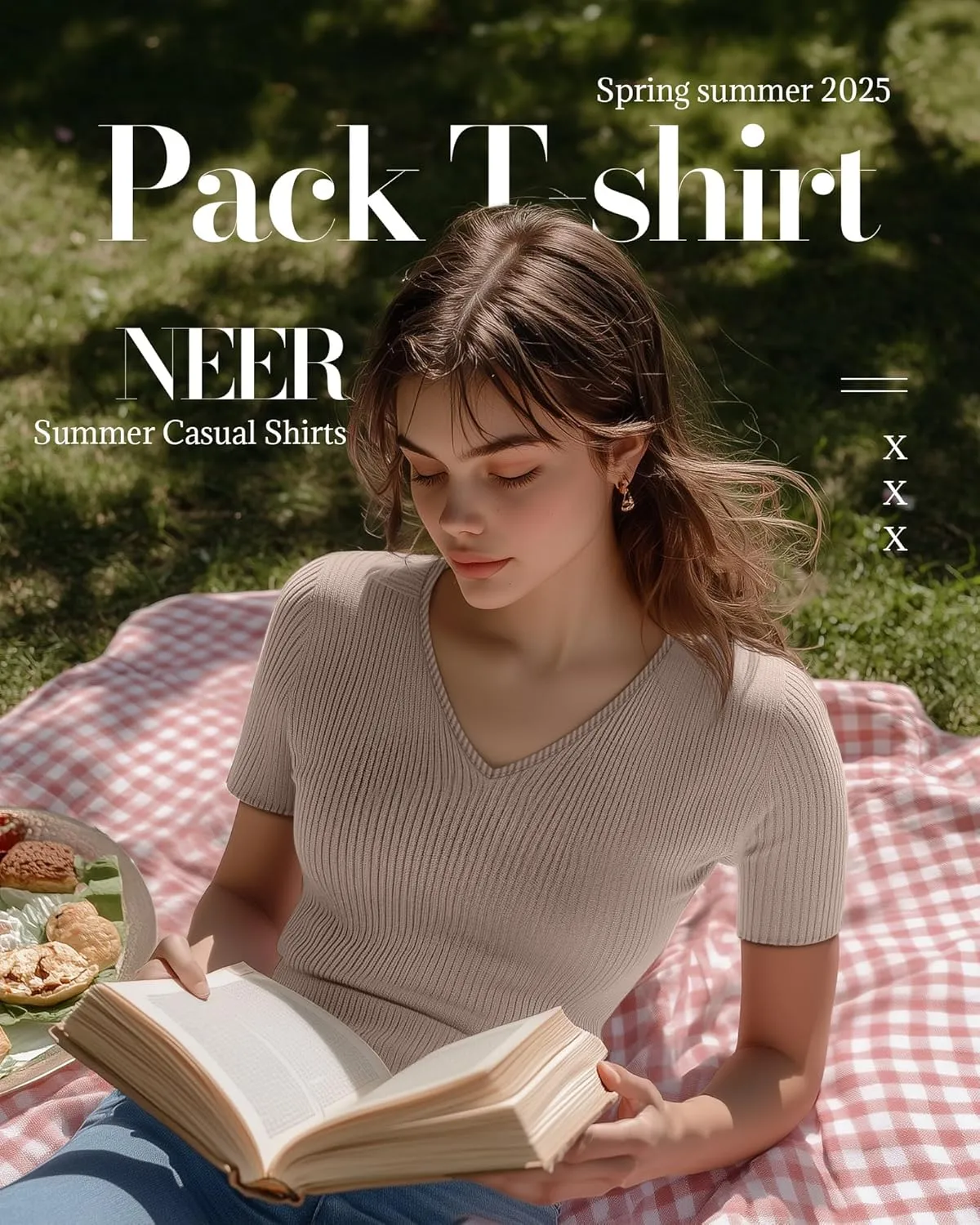 Neer 4 Pack Women's Cotton V Neck T-Shirts Short Sleeve Ribbed Slim Fit Tops Ladies' Casual Summer Basic Tee Multipack