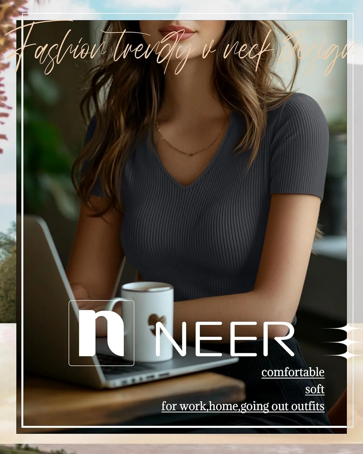 Neer 4 Pack Women's Cotton V Neck T-Shirts Short Sleeve Ribbed Slim Fit Tops Ladies' Casual Summer Basic Tee Multipack