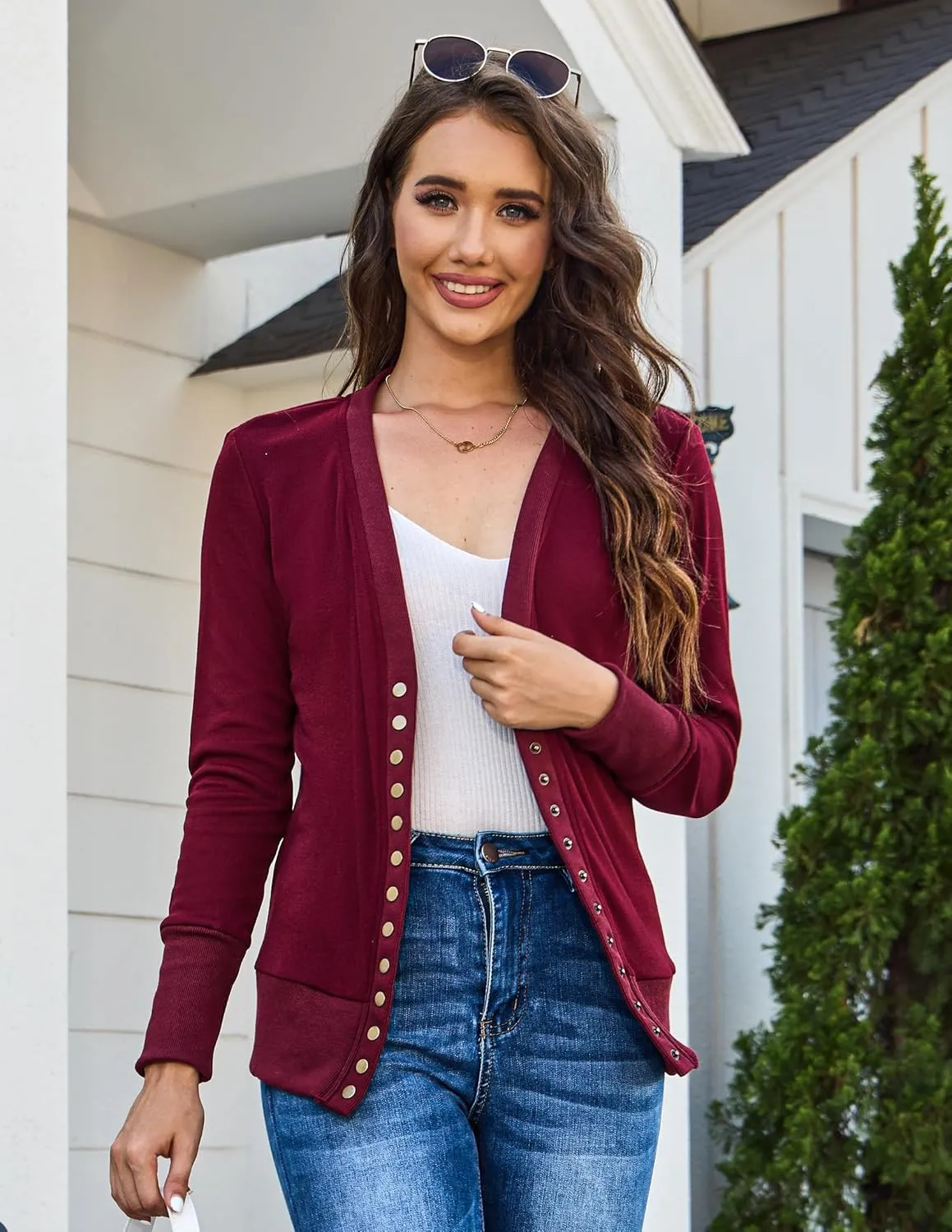 NENONA Women's Long Sleeve Lightweight Summer Cardigans Open Front Button Down Basic Soft Fall Fashion Outwear