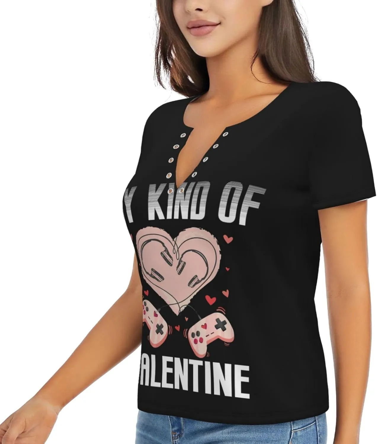 Never Give Up Womens Deep v Neck T-Shirts Short Sleeve Shirts Casual Tee Tops Slim Fit T-Shirt