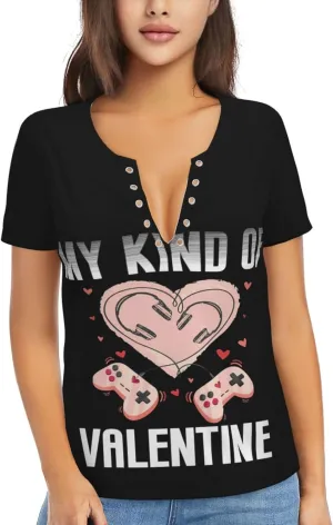 Never Give Up Womens Deep v Neck T-Shirts Short Sleeve Shirts Casual Tee Tops Slim Fit T-Shirt