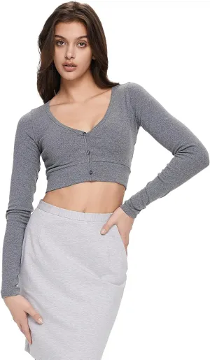 Orolay Women's Cropped Pullover Sweater Long Sleeve Button Down V-Neck Shrug Knit Lightweight Casual Soft Tops