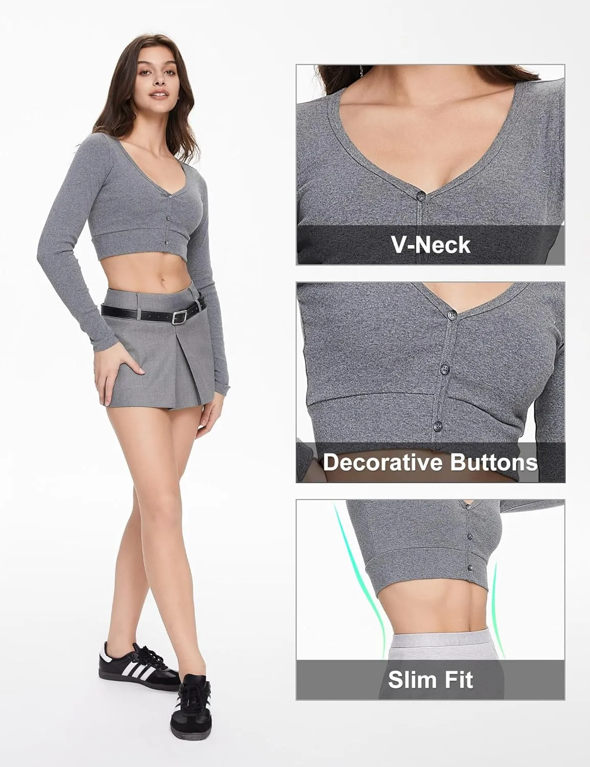 Orolay Women's Cropped Pullover Sweater Long Sleeve Button Down V-Neck Shrug Knit Lightweight Casual Soft Tops