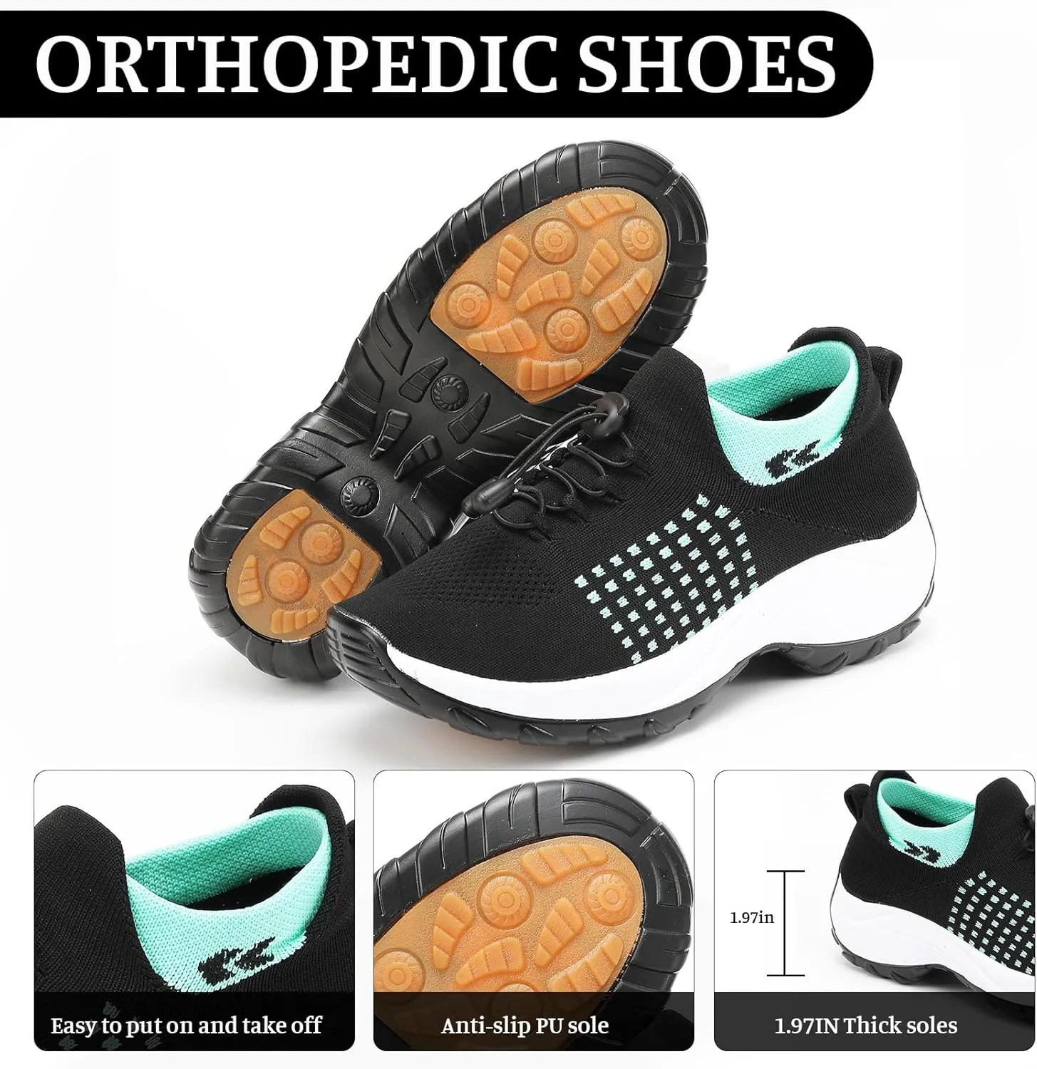 Orthopedic Sneakers Breathable Women Slip on Trainers Comfortable Shoes for Women Stretch Cushion Athletic Shoe Unisex Casual Thick Bottom Walking Shoe