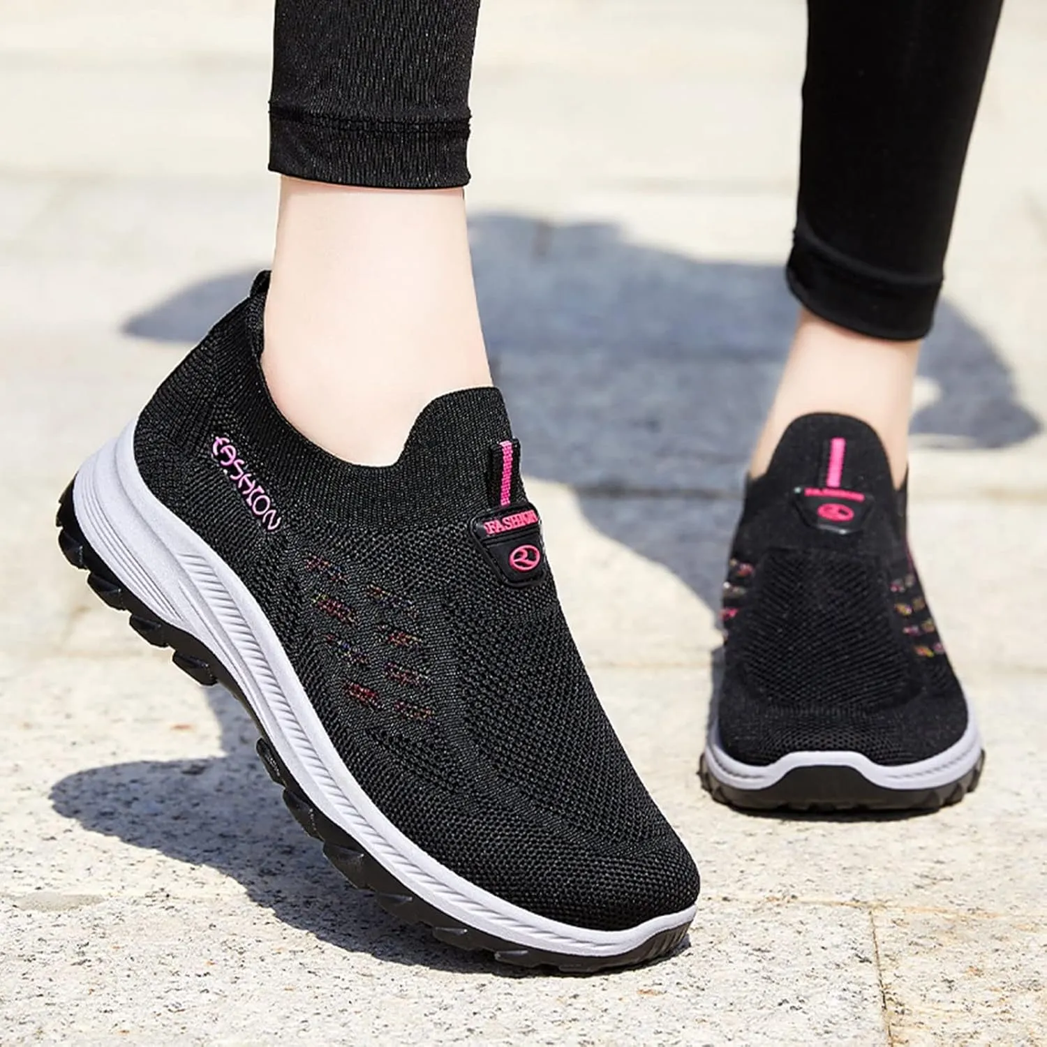 Orthopedic Sneakers for Women Mesh Comfortable Woven Sneaker Breathable Slip On Walking Shoes with Arch Support Wide Width Casual Shoes