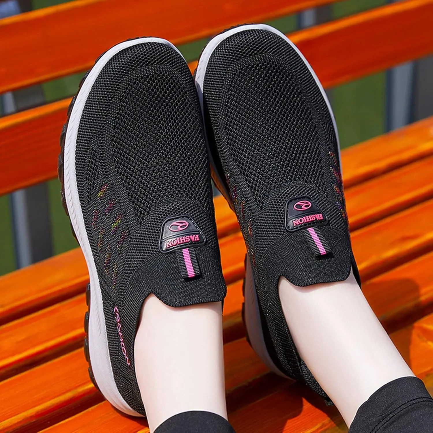 Orthopedic Sneakers for Women Mesh Comfortable Woven Sneaker Breathable Slip On Walking Shoes with Arch Support Wide Width Casual Shoes