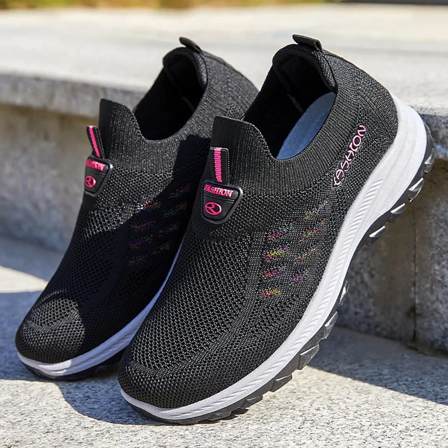 Orthopedic Sneakers for Women Mesh Comfortable Woven Sneaker Breathable Slip On Walking Shoes with Arch Support Wide Width Casual Shoes