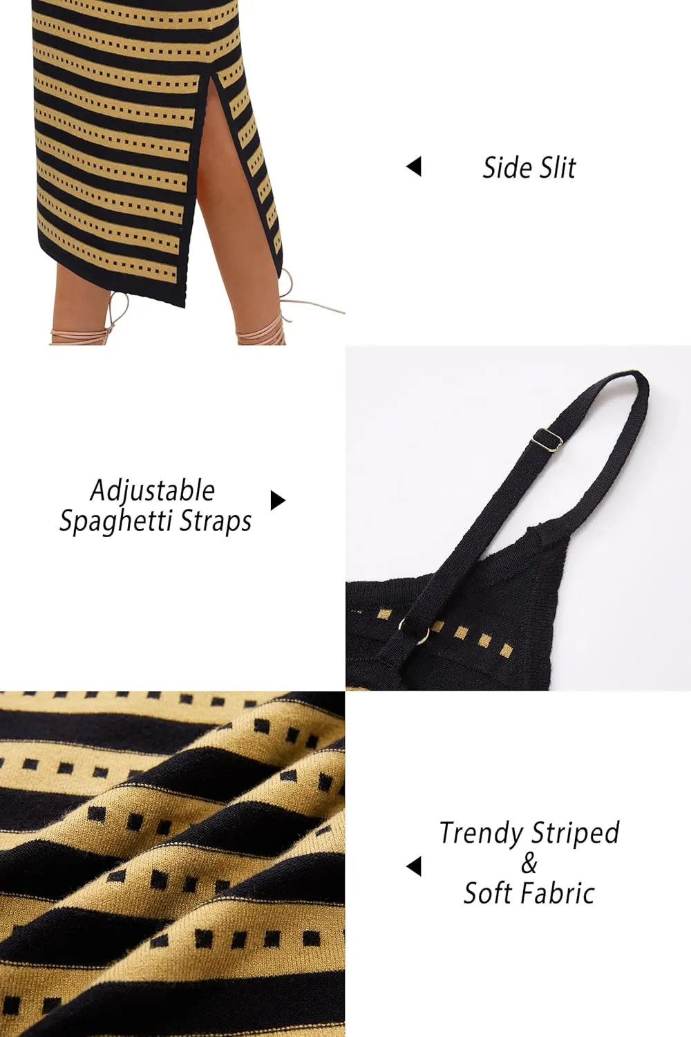OUGES Womens 2025 Spring Maternity Striped Dress Spaghetti Strap Bodycon Knit Side Slit Midi Sweater Casual Dress