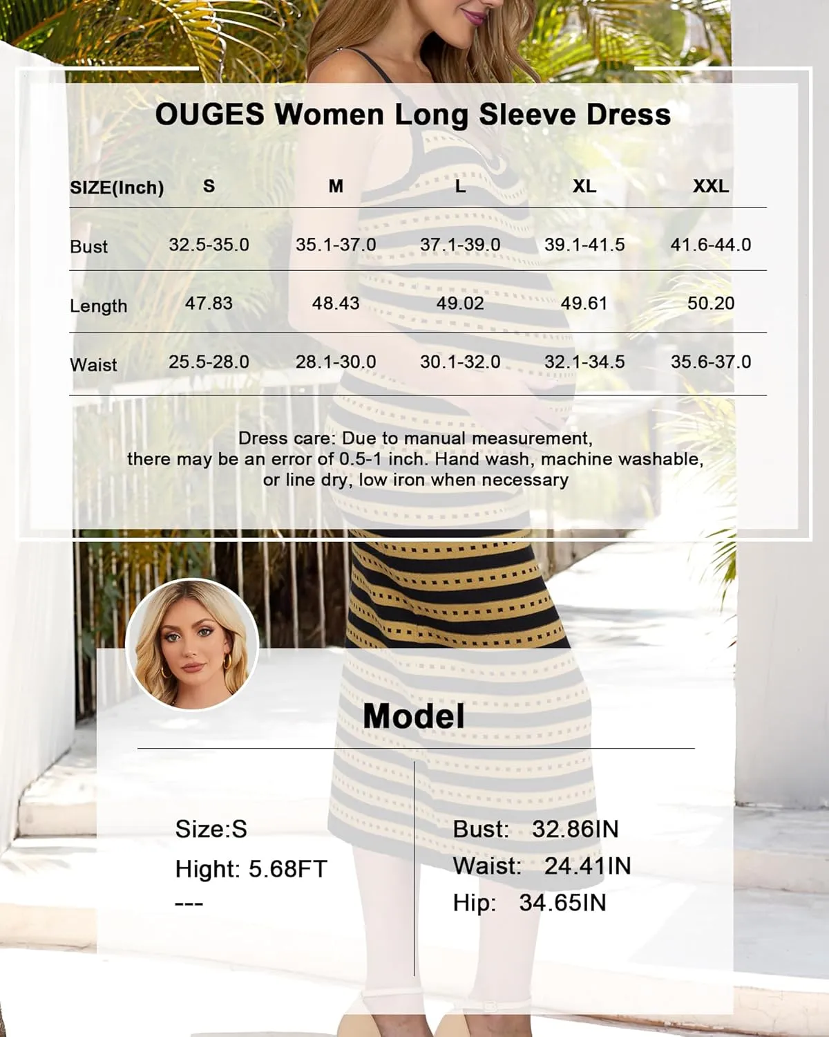 OUGES Womens 2025 Spring Maternity Striped Dress Spaghetti Strap Bodycon Knit Side Slit Midi Sweater Casual Dress