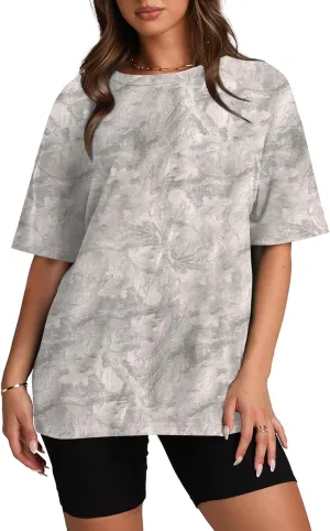 Oversized Camo Shirts for Women Men Maple Leaf Print Short Sleeve Crewneck T-Shirt Casual Loose Y2k Graphic Tee Tops