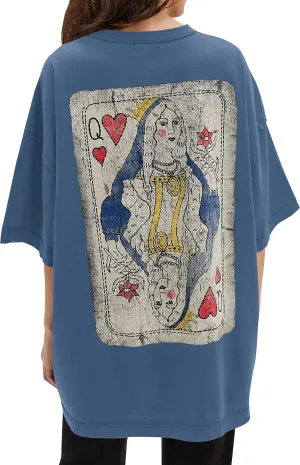 Oversized Graphic Tee Shirts for Women Vintage Queen Card Printed Short Sleeve Shirts Casual Loose 2025 Summer Tops