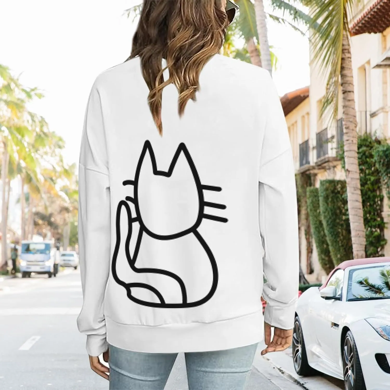 Oversized Sweatshirt for Women Cat Graphic Cute Sweatshirts Crewneck Casual Long Sleeve Shirts Pullover Top Tshirt
