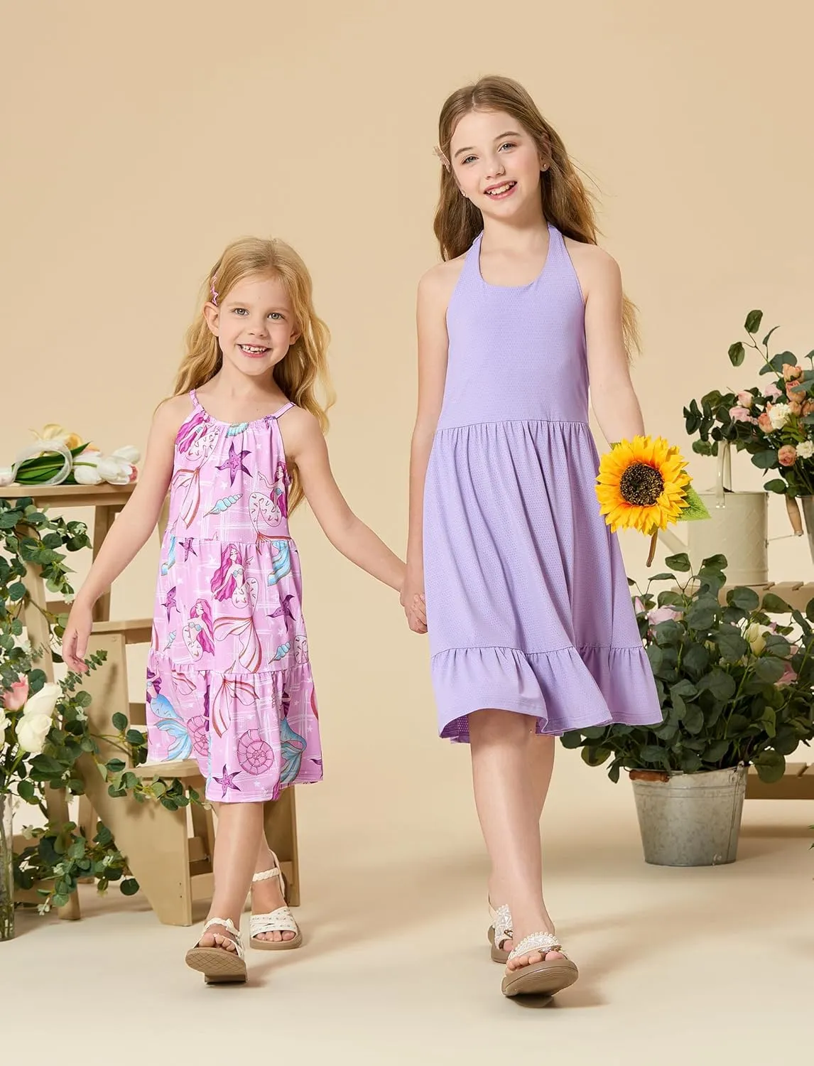 PATPAT Girls' Summer Dress Multipack  Quick-Dry, Cooling Fabric with Hawaiian & Mermaid Prints for Toddlers 2-8 Years