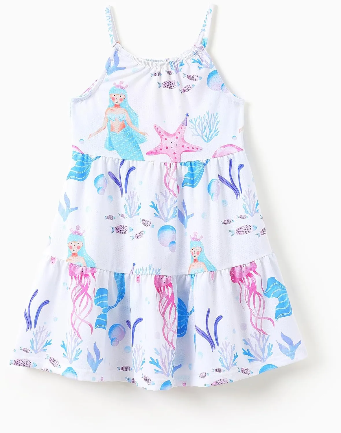 PATPAT Girls' Summer Dress Multipack  Quick-Dry, Cooling Fabric with Hawaiian & Mermaid Prints for Toddlers 2-8 Years