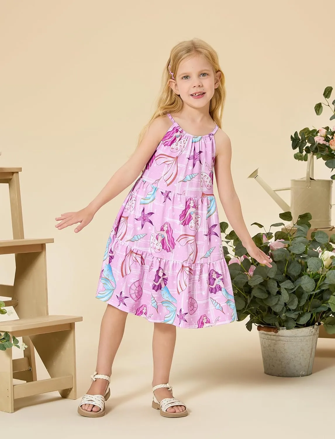 PATPAT Girls' Summer Dress Multipack  Quick-Dry, Cooling Fabric with Hawaiian & Mermaid Prints for Toddlers 2-8 Years