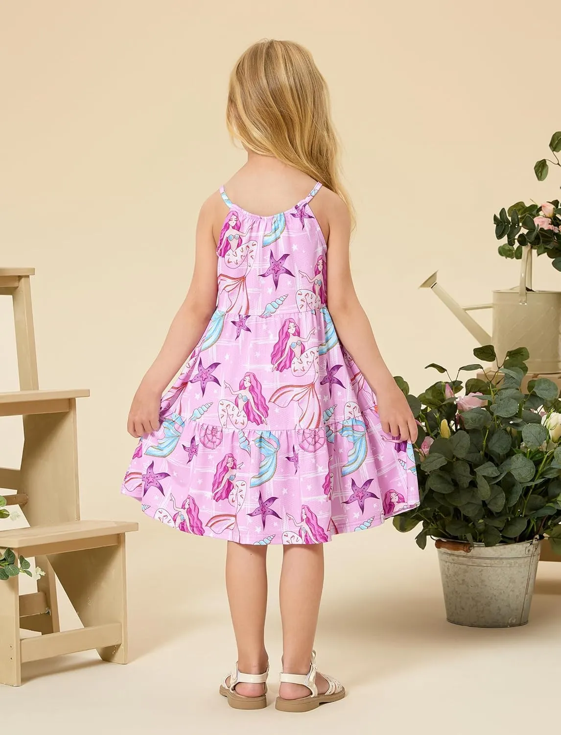 PATPAT Girls' Summer Dress Multipack  Quick-Dry, Cooling Fabric with Hawaiian & Mermaid Prints for Toddlers 2-8 Years