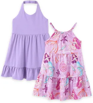 PATPAT Girls' Summer Dress Multipack  Quick-Dry, Cooling Fabric with Hawaiian & Mermaid Prints for Toddlers 2-8 Years