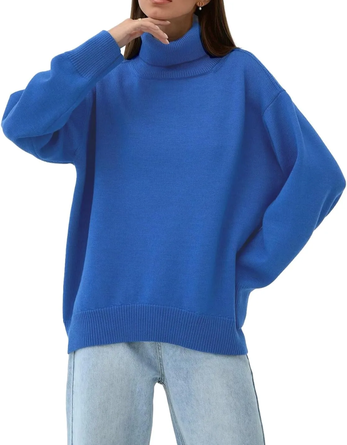 PEHMEA Women Turtleneck Oversized Sweaters Fall Winter 2023 Long Batwing Sleeve Pullover Sweater Knit Tops