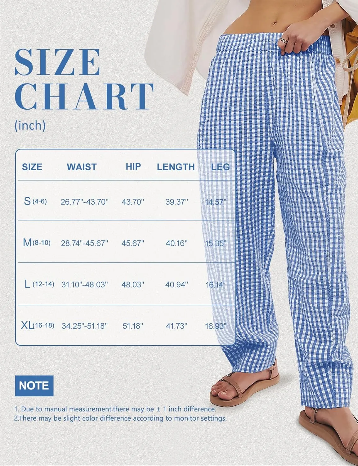 PEHMEA Women's Gingham Lounge Pants with Pockets, Wide Leg Pajama Elastic Waist Casual Loose Fit Checkered Long Trousers