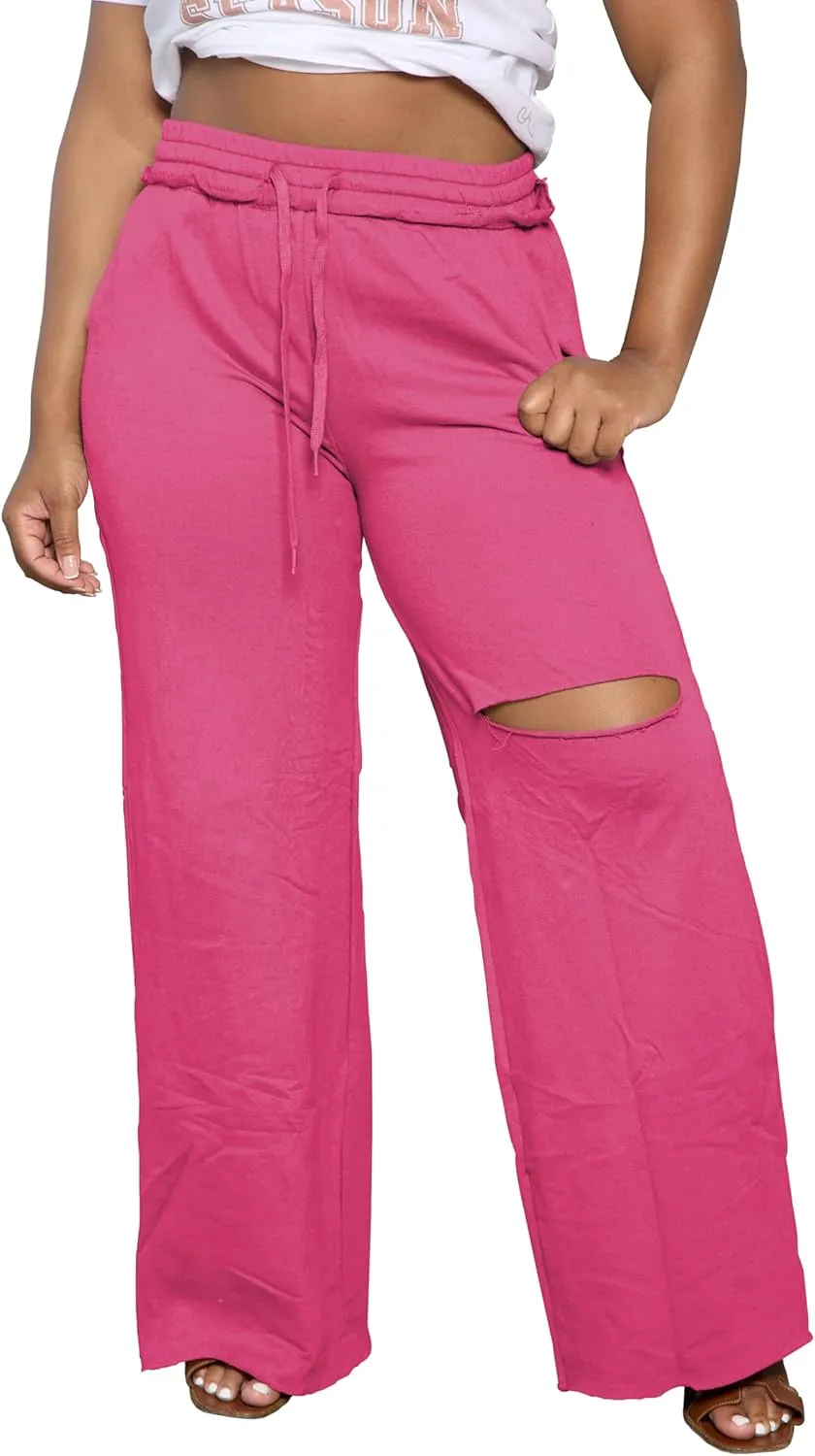 PINSV Wide Leg Pants for Women Drawstring Baggy Casual Sweatpants
