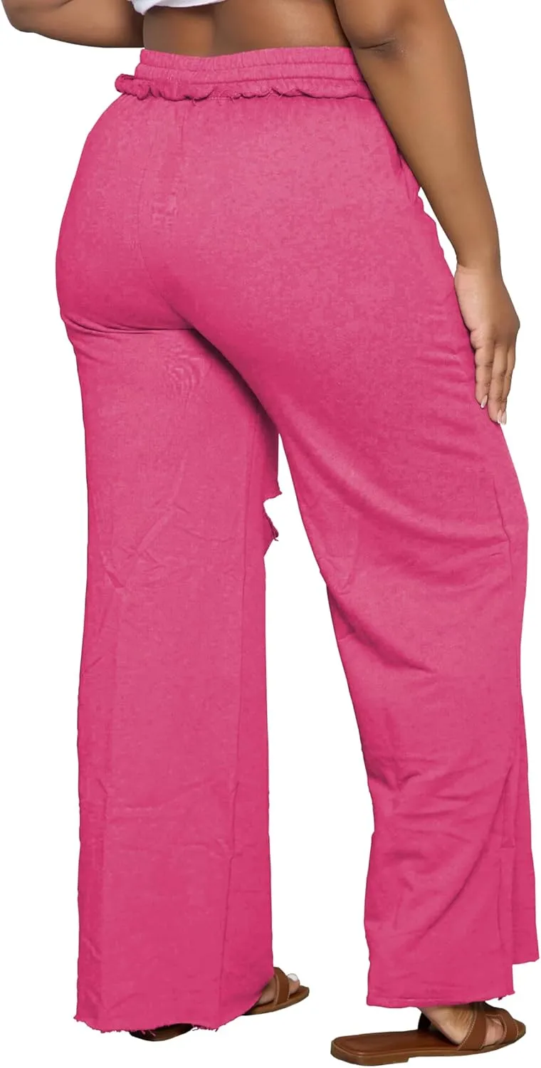PINSV Wide Leg Pants for Women Drawstring Baggy Casual Sweatpants