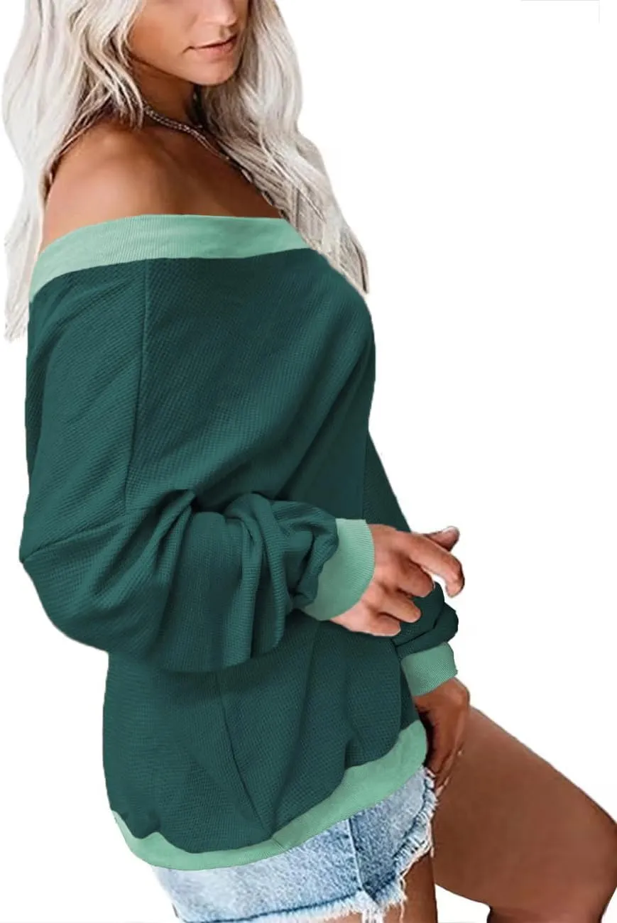 Plus-Size-Sweaters for Women Long Sleeve Waffle Knit V Neck Pullover Tops 1X-5X