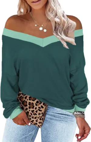 Plus-Size-Sweaters for Women Long Sleeve Waffle Knit V Neck Pullover Tops 1X-5X