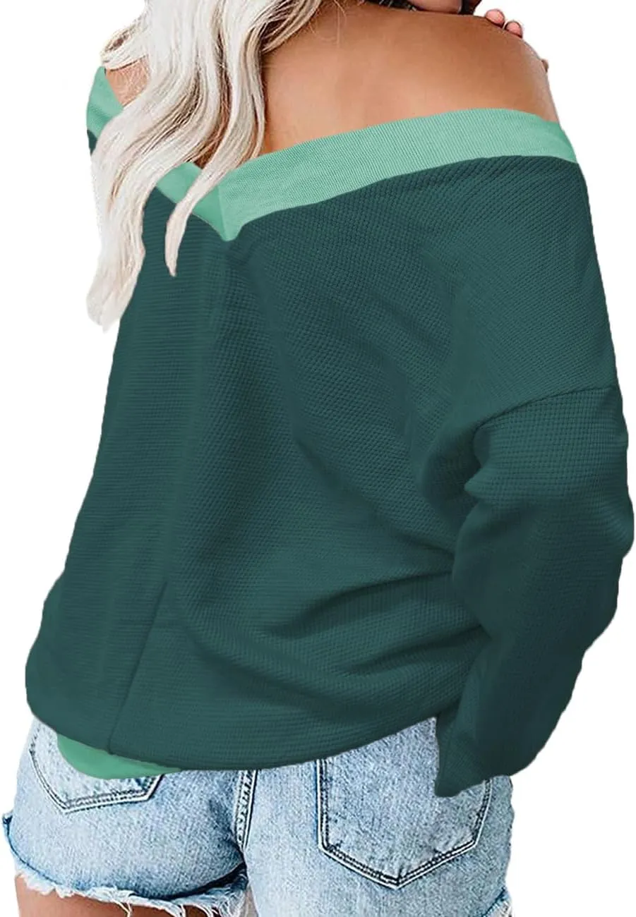 Plus-Size-Sweaters for Women Long Sleeve Waffle Knit V Neck Pullover Tops 1X-5X