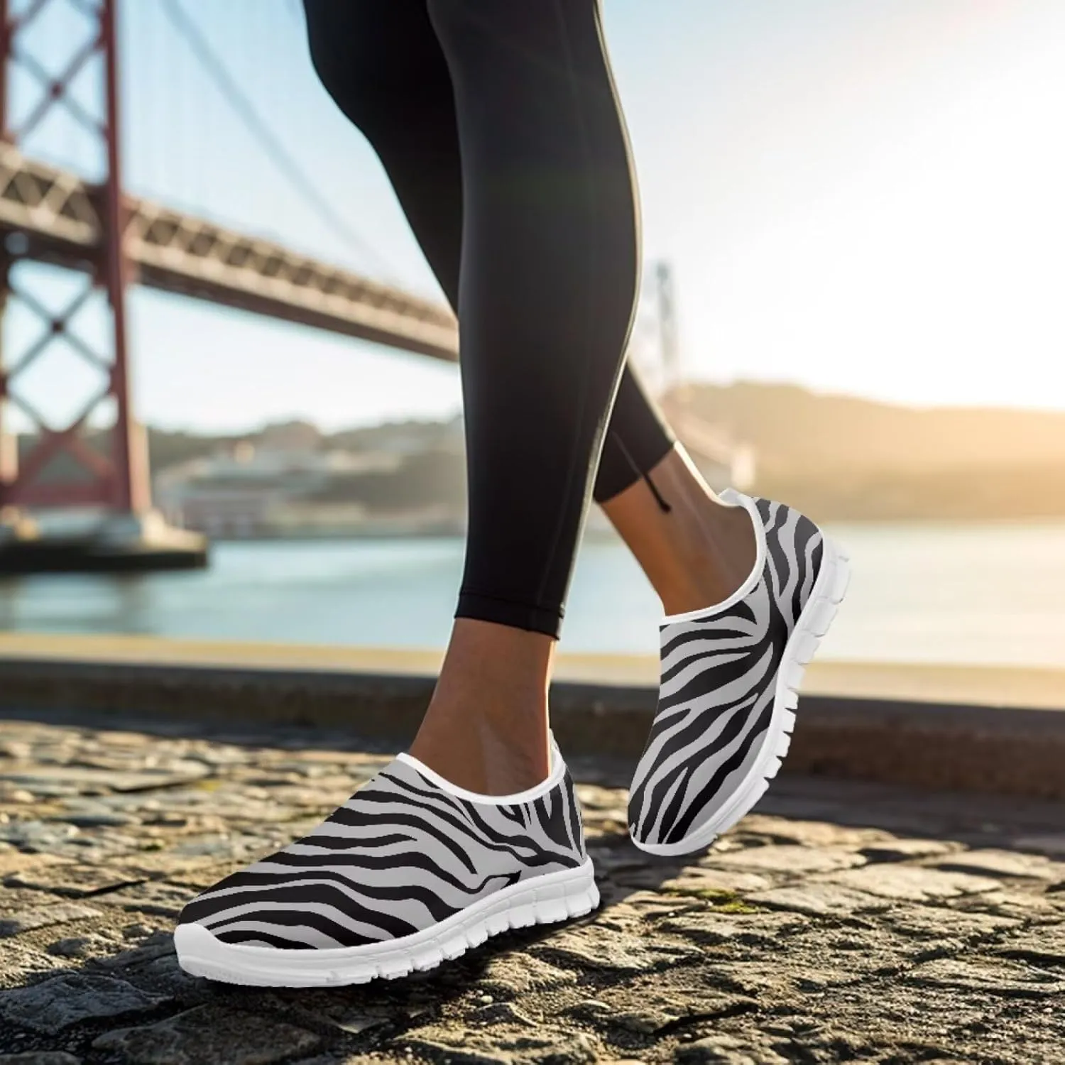 Pop Leopard Print Slip on Shoes Women Low Top Casual Mesh Shoes with Arch Support Insole Business Work Outdoor Sneaker