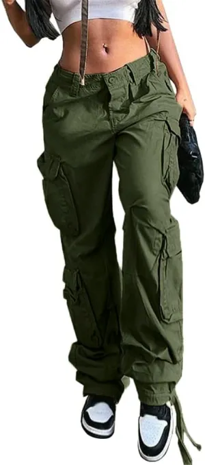 QYANGG Baggy Cargo Pants Women High Waist Pants for Women Loose Pocket Jogger Straight Wide Leg Y2K Cargo Pants
